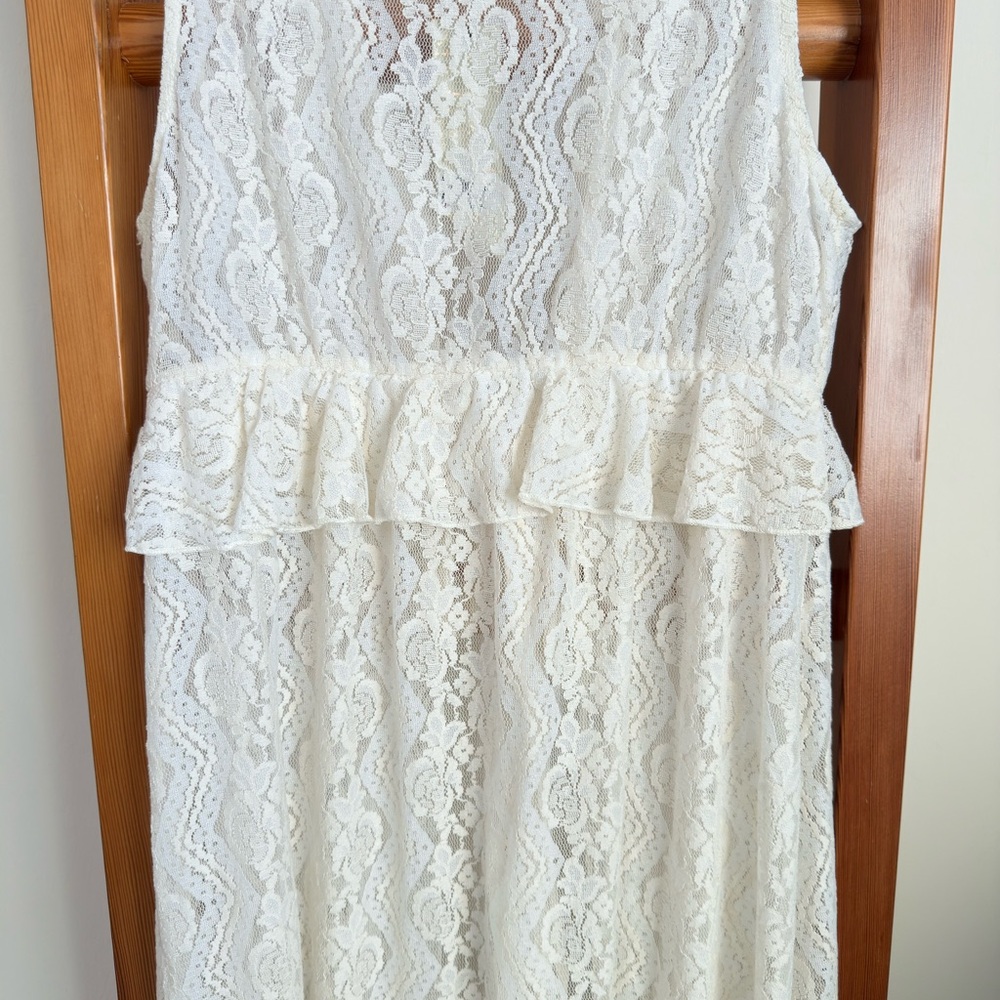 Buckle Cream Tiered Lace Tie Front Midi Sundress Overlay NWT Adjustable Size - Picture 6 of 6